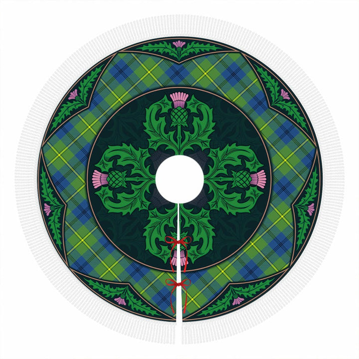 Scottish Johnston Ancient Clan Tartan Christmas Tree Skirt Old Scottish Thistle Flower Tassels Tartan Plaid 1