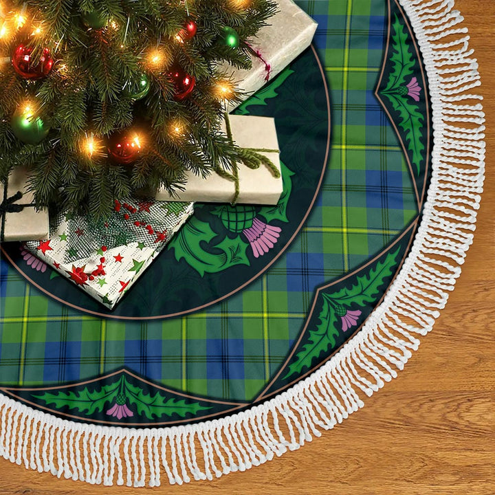 Scottish Johnston Ancient Clan Tartan Christmas Tree Skirt Old Scottish Thistle Flower Tassels Tartan Plaid 2