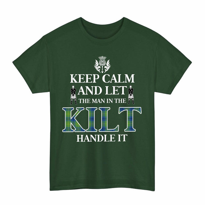 Scottish Johnston Ancient Clan Tartan T-Shirt - Keep Calm Tartan Plaid Forest Green Color