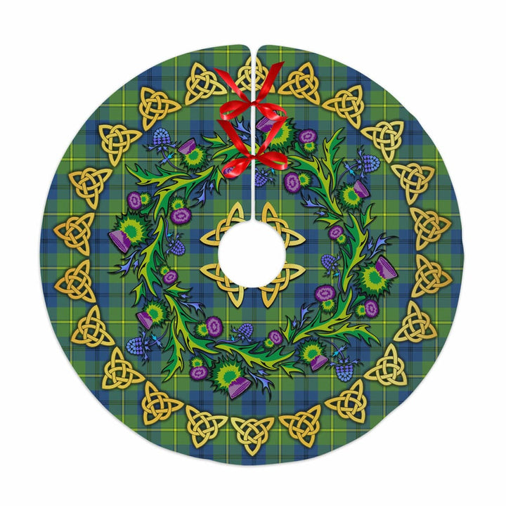 Scottish Johnston Ancient Clan Tartan Thistle Celtic Knot Christmas Tree Skirt No Tassels Tartan Plaid 1