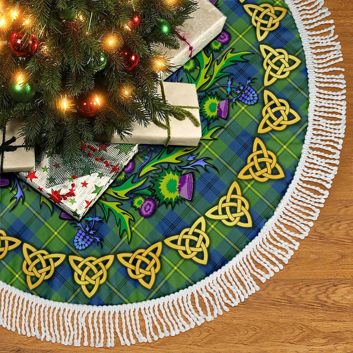 Scottish Johnston Ancient Clan Tartan Thistle Celtic Knot Christmas Tree Skirt Tassels Tartan Plaid 2