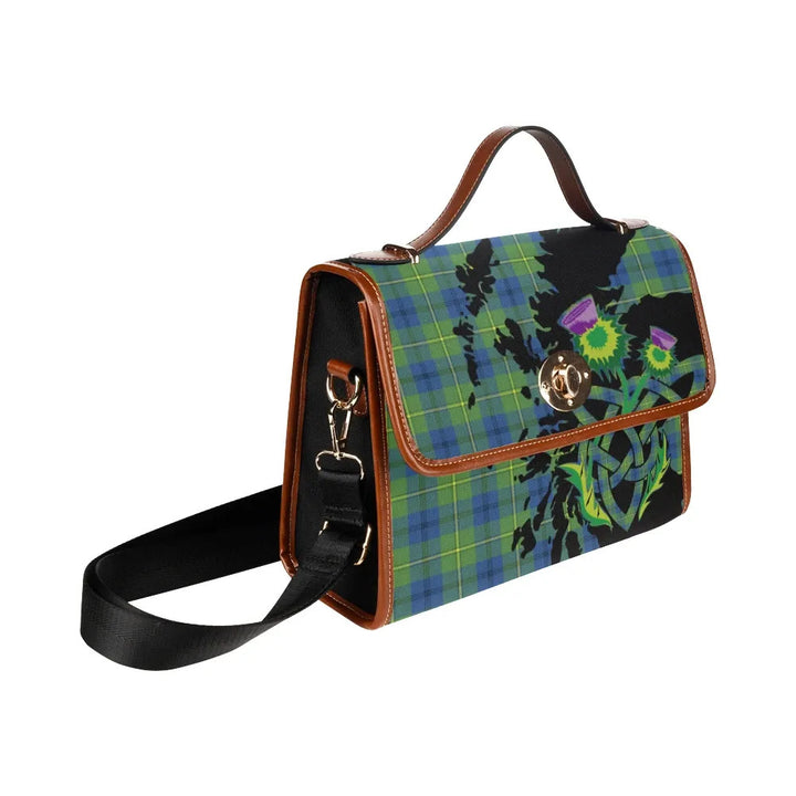 Scottish Johnston Ancient Clan Tartan Waterproof Canvas Bag With Thistle Tartan Plaid 3