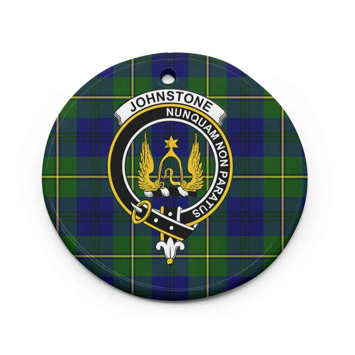 Scottish Johnston Clan Crest Tartan Ceramic Ornament Circle Shape Tartan Plaid