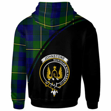 Scottish Johnston Clan Crest Tartan Curve Hoodie Back Side Tartan Plaid