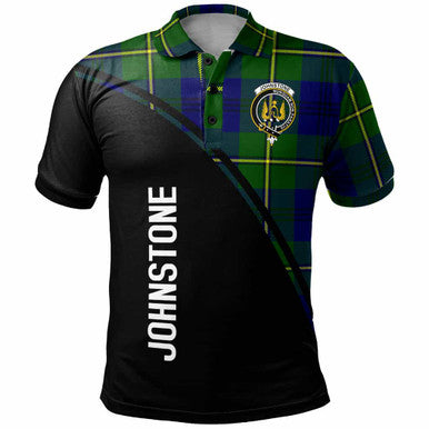Scottish Johnston Clan Crest Tartan Curve Polo Shirt Front Side Tartan Plaid