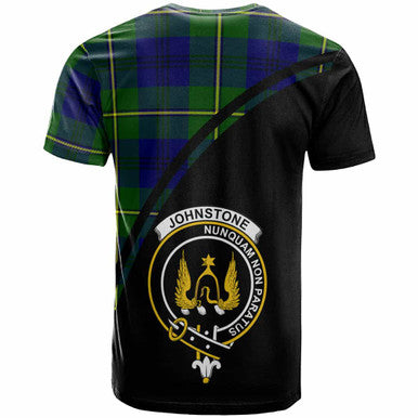Scottish Johnston Clan Crest Tartan Curve T-Shirt Back Side Tartan Plaid
