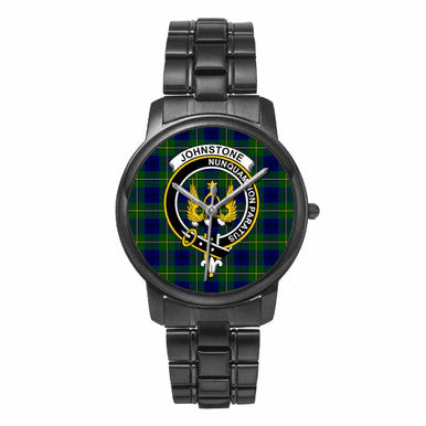 Scottish Johnston Clan Crest Tartan Folding Clasp Steel Quartz Watches Tartan Plaid Black 1