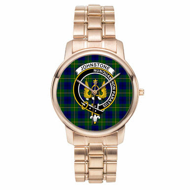 Scottish Johnston Clan Crest Tartan Folding Clasp Steel Quartz Watches Tartan Plaid Rose Gold 1