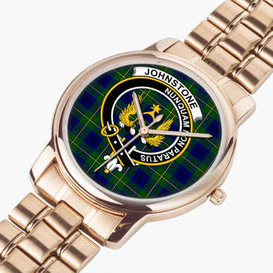 Scottish Johnston Clan Crest Tartan Folding Clasp Steel Quartz Watches Tartan Plaid Rose Gold 2
