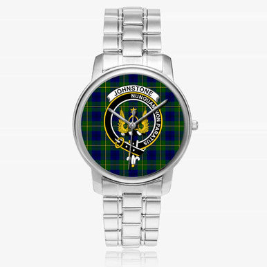 Scottish Johnston Clan Crest Tartan Folding Clasp Steel Quartz Watches Tartan Plaid Silver 1