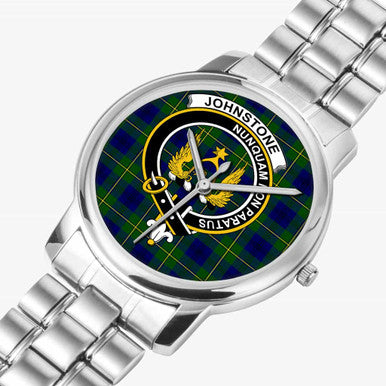Scottish Johnston Clan Crest Tartan Folding Clasp Steel Quartz Watches Tartan Plaid Silver 2