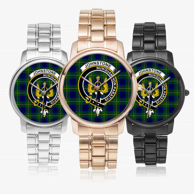 Scottish Johnston Clan Crest Tartan Folding Clasp Steel Quartz Watches Tartan Plaid All