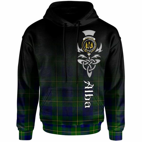Scottish Johnston Clan Crest Tartan Hoodie - Alba Gu Brath Family Crest Celtic Inspired Front Side Tartan Plaid