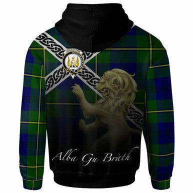 Scottish Johnston Clan Crest Tartan Hoodie - Scotland Lion Back Side Tartan Plaid