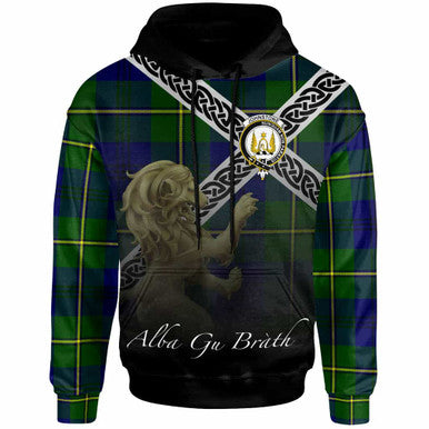 Scottish Johnston Clan Crest Tartan Hoodie - Scotland Lion Front Side Tartan Plaid