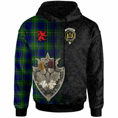 Scottish Johnston Clan Crest Tartan Hoodie - Half Thistle Flowers Celtic Design Front Side Tartan Plaid