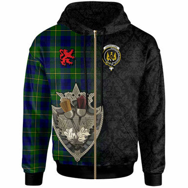 Scottish Johnston Clan Crest Tartan Hoodie - Half Thistle Flowers Celtic Design Zip-up Tartan Plaid
