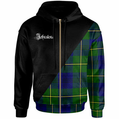 Scottish Johnston Clan Crest Tartan Hoodie - Military Logo Zip-up Tartan Plaid