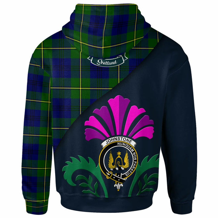 Scottish Johnston Clan Crest Tartan Hoodie - Scotland Thistle Style Back Side Tartan Plaid