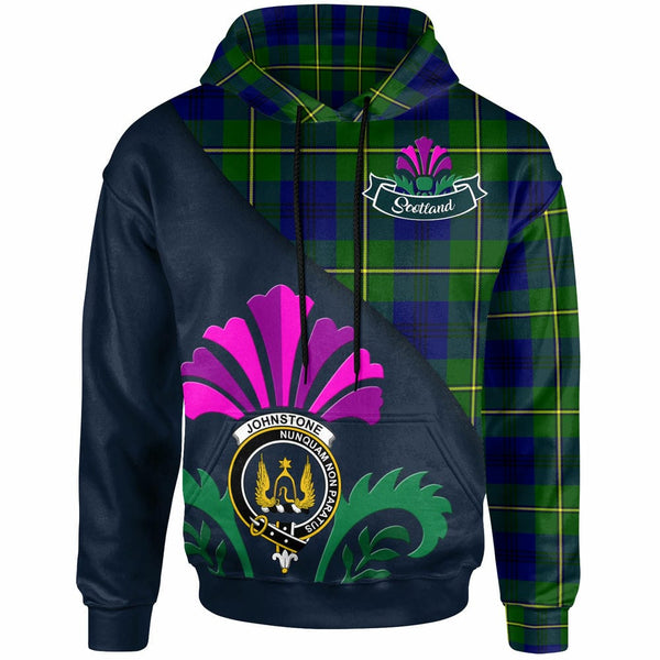 Scottish Johnston Clan Crest Tartan Hoodie - Scotland Thistle Style Front Side Tartan Plaid