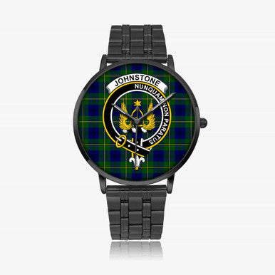 Scottish Johnston Clan Crest Tartan Instafamous Steel Quartz Watches Tartan Plaid Black 1