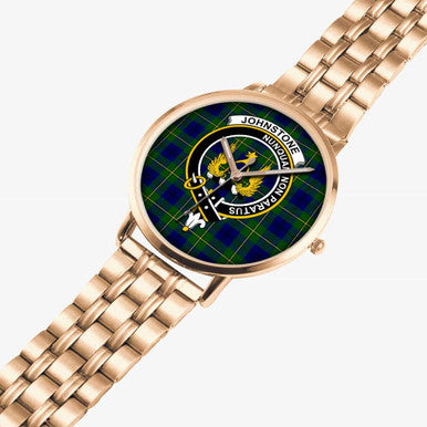 Scottish Johnston Clan Crest Tartan Instafamous Steel Quartz Watches Tartan Plaid Rose Gold 2