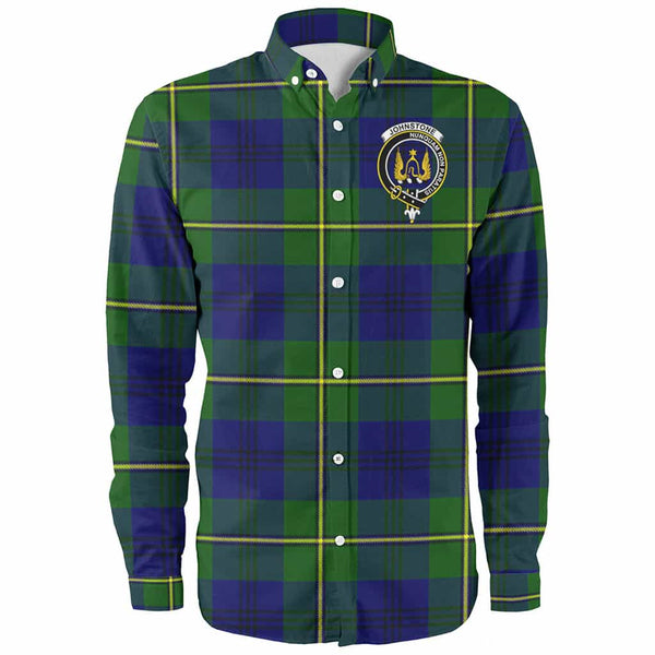 Scottish Johnston Clan Crest Tartan Long Sleeve Shirt Front Side Tartan Plaid