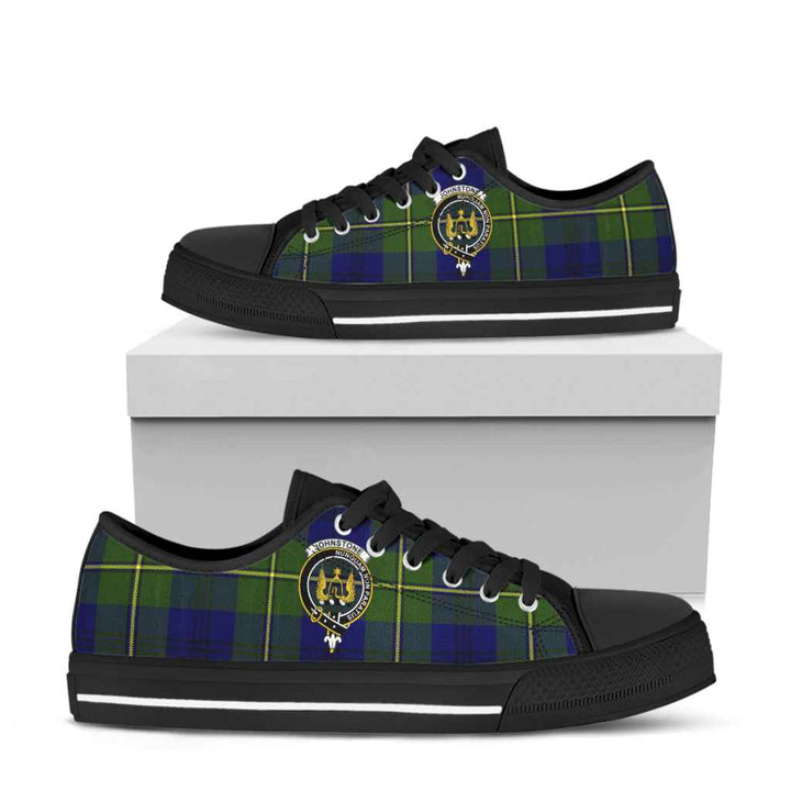 Scottish Johnston Clan Crest Tartan Low Top Shoes Tartan Plaid Black