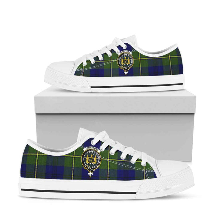 Scottish Johnston Clan Crest Tartan Low Top Shoes Tartan Plaid White