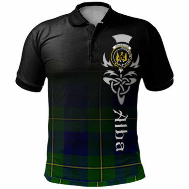 Scottish Johnston Clan Crest Tartan Polo Shirt - Alba Gu Brath Family Crest Celtic Inspired Front Side Tartan Plaid