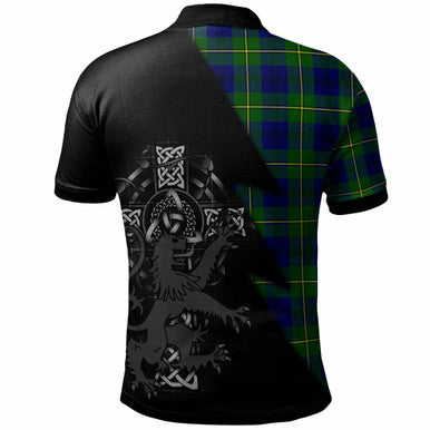 Scottish Johnston Clan Crest Tartan Polo Shirt - Lion Rampant Celtic Cross Flash Style Back Side Tartan Plaid