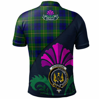 Scottish Johnston Clan Crest Tartan Polo Shirt - Scotland Thistle Style Back Side Tartan Plaid