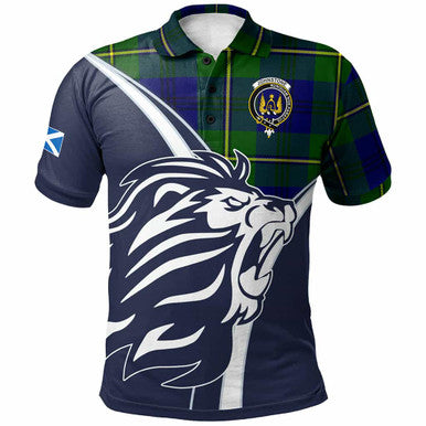 Scottish Johnston Clan Crest Tartan Polo Shirt - Scottish Flag With Lion Front Side Tartan Plaid