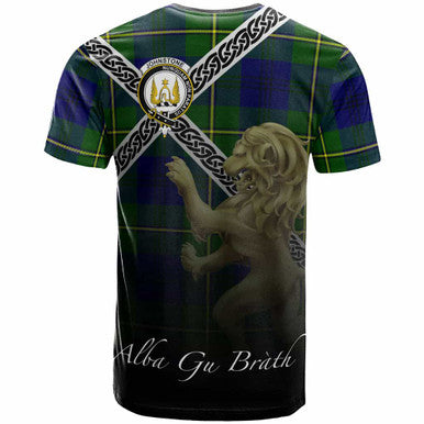 Scottish Johnston Clan Crest Tartan T-Shirt - Celtic With Scotland Lion Back Side Tartan Plaid
