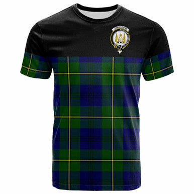 Scottish Johnston Clan Crest Tartan T-Shirt - Horizontal Style Front Side Tartan Plaid