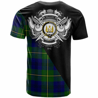 Scottish Johnston Clan Crest Tartan T-Shirt - Military Logo Back Side Tartan Plaid