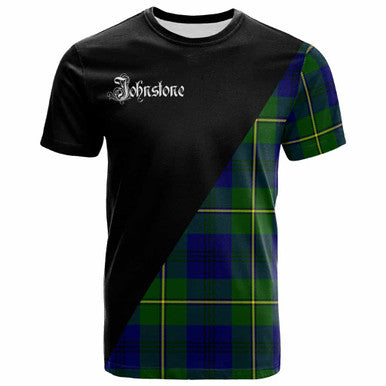 Scottish Johnston Clan Crest Tartan T-Shirt - Military Logo Front Side Tartan Plaid