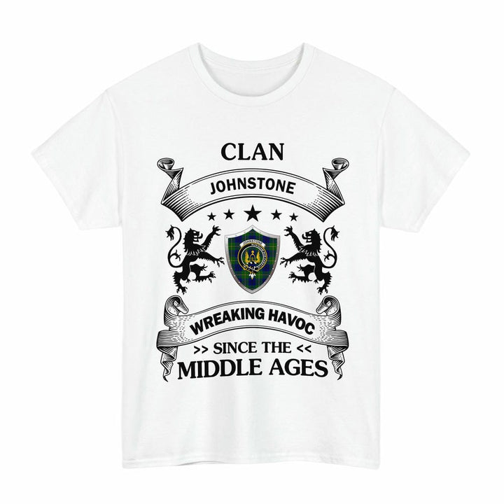 Scottish Johnston Clan Crest Tartan T-Shirt Wreaking Havoc Design Tartan Plaid White Color