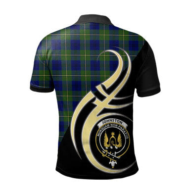 Scottish Johnston Modern Clan Crest Tartan Polo Shirt Believe in Me Back Side Tartan Plaid