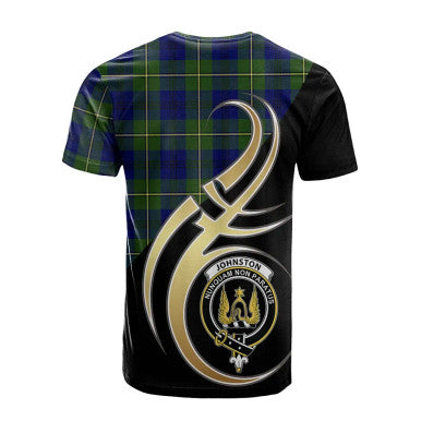 Scottish Johnston Modern Clan Crest Tartan T-Shirt Believe in Me Back Side Tartan Plaid