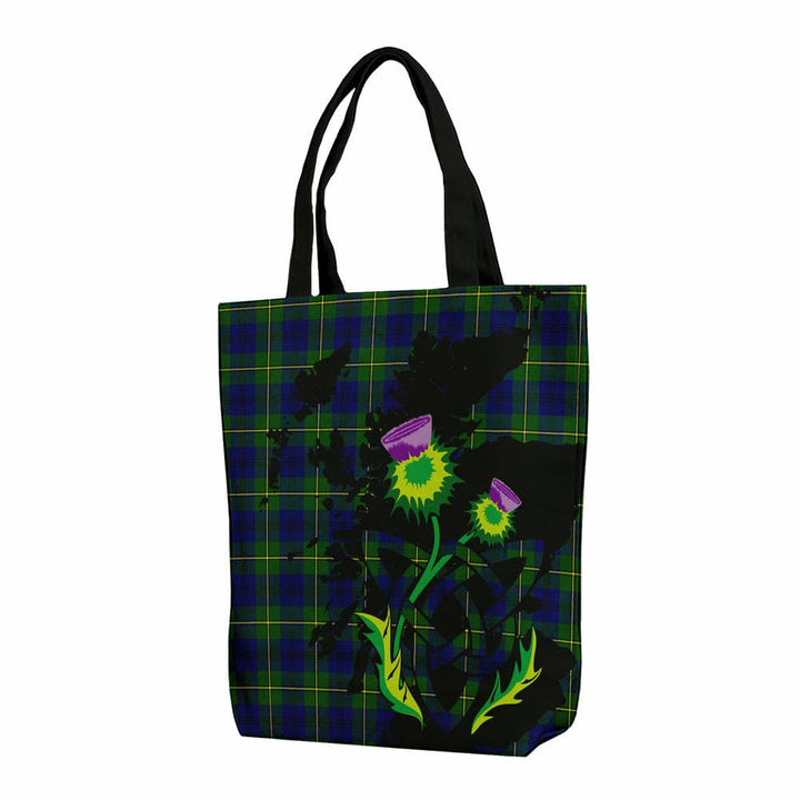 Scottish Johnston Modern Clan Tartan Canvas Bag With Shoulder Strap With Thistle Tartan Plaid 1