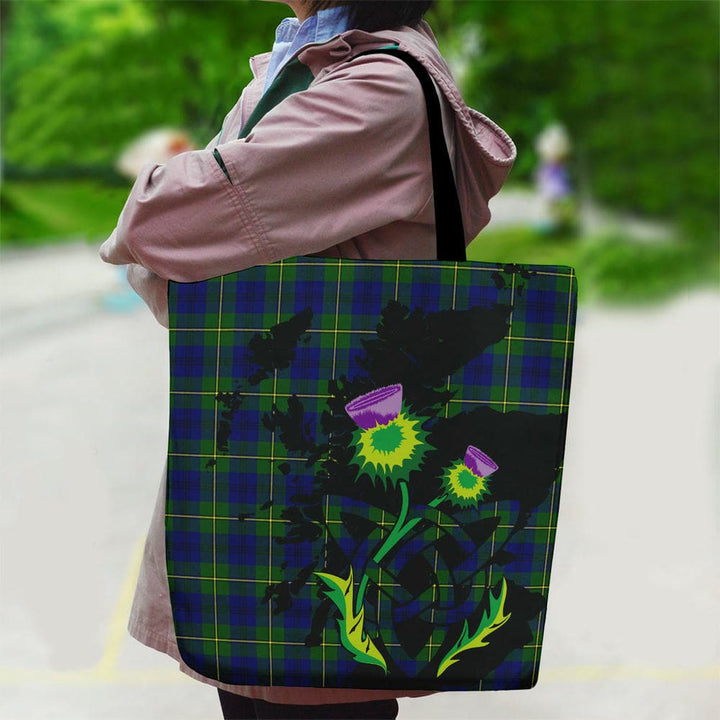 Scottish Johnston Modern Clan Tartan Canvas Bag With Shoulder Strap With Thistle Tartan Plaid 2