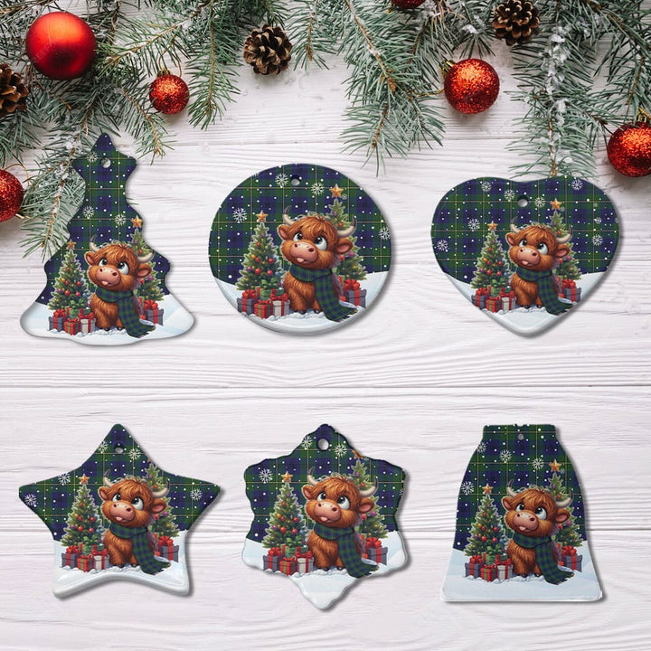 Scottish Johnston Modern Clan Tartan Ceramic Ornament Cute Highland Cow Christmas All Style Tartan Plaid