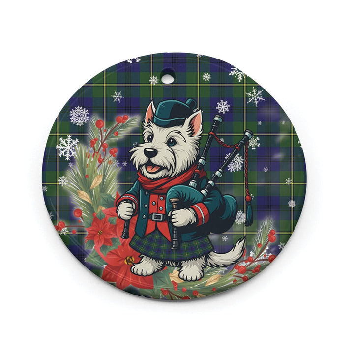 Scottish Johnston Modern Clan Tartan Ceramic Ornament Cute Scottish Terrier Dog Circle Style Tartan Plaid