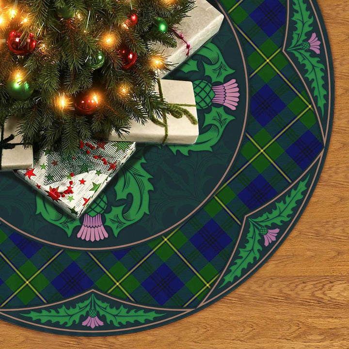 Scottish Johnston Modern Clan Tartan Christmas Tree Skirt Old Scottish Thistle Flower No Tassels Tartan Plaid 2