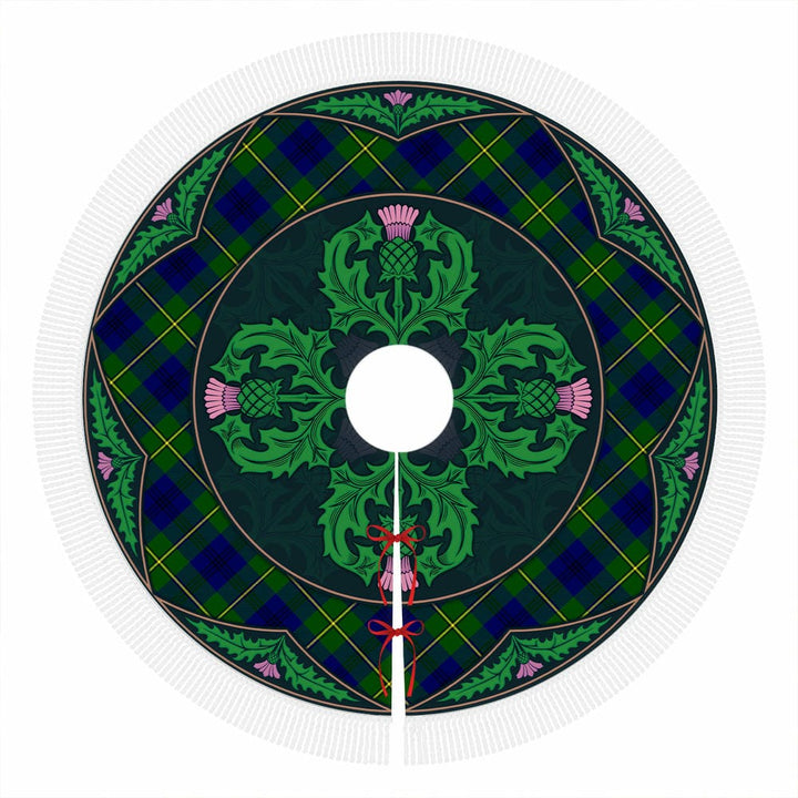 Scottish Johnston Modern Clan Tartan Christmas Tree Skirt Old Scottish Thistle Flower Tassels Tartan Plaid 1