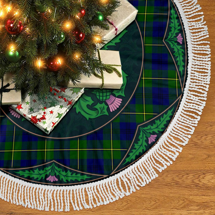 Scottish Johnston Modern Clan Tartan Christmas Tree Skirt Old Scottish Thistle Flower Tassels Tartan Plaid 2