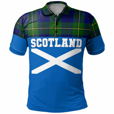 Scottish Johnston Modern Clan Tartan Polo Shirt - Lion Rampant of Scotland With Flag Front Side Tartan Plaid