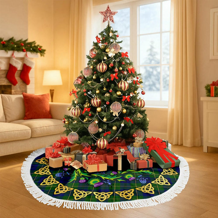 Scottish Johnston Modern Clan Tartan Thistle Celtic Knot Christmas Tree Skirt Tassels Tartan Plaid 3