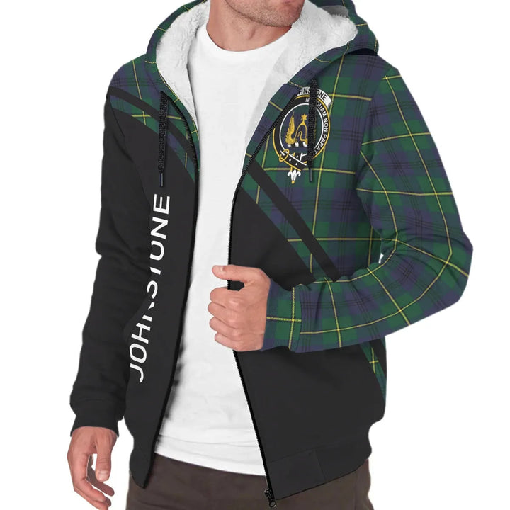 Scottish Johnstone Clan Crest Tartan Curve Sherpa Hoodie